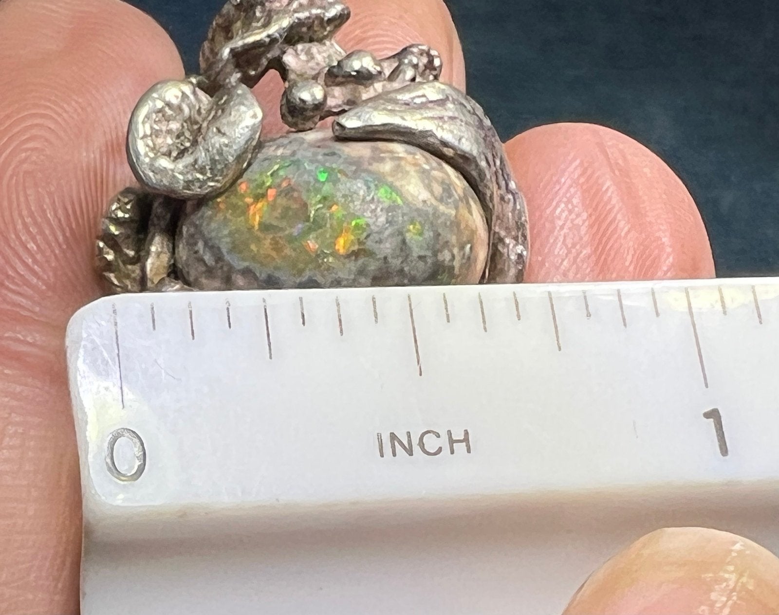 Mexican Jelly Boulder Opal Artisan Forest 925 Ring. 0.8" Wide *Video*