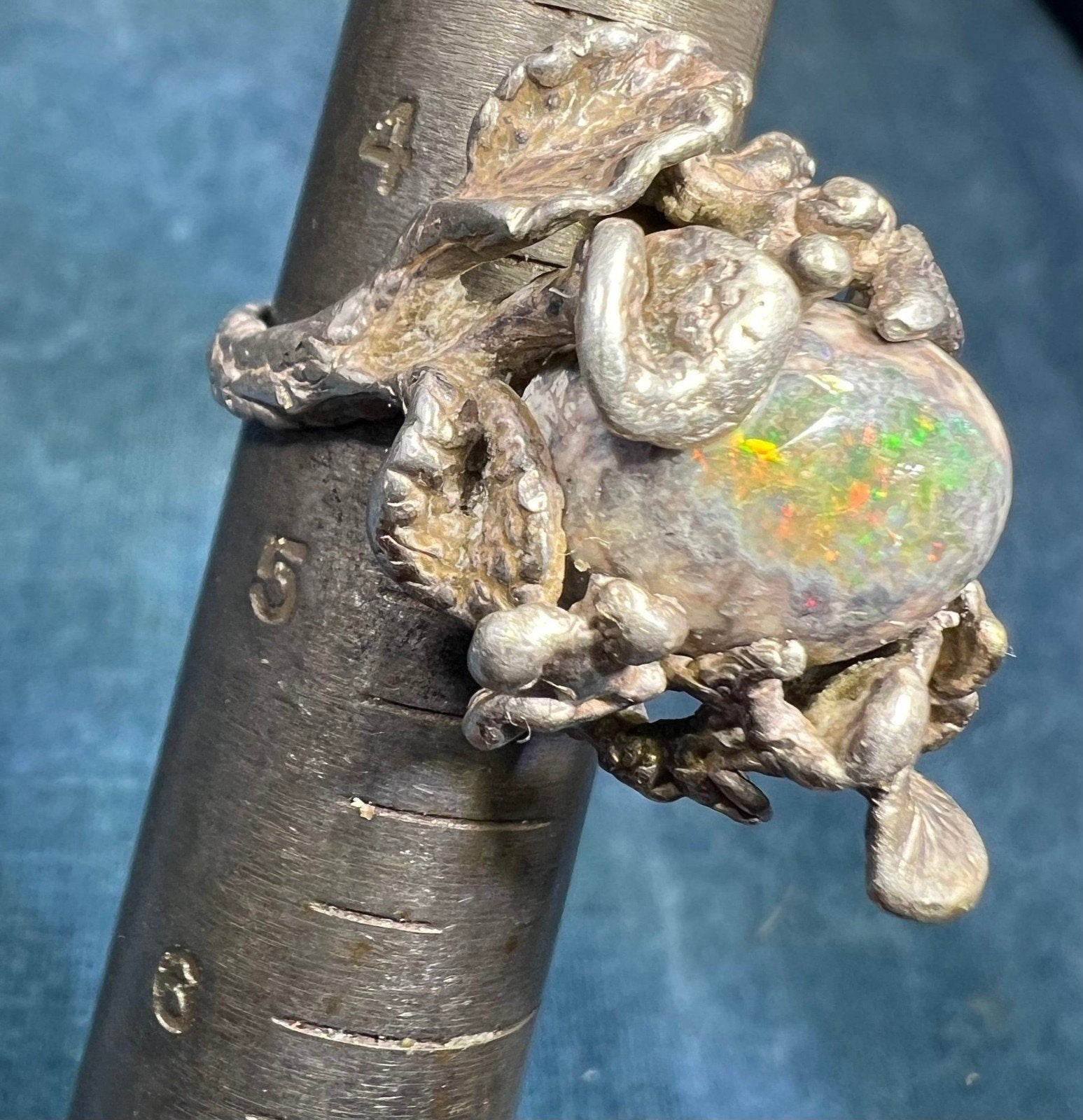 Mexican Jelly Boulder Opal Artisan Forest 925 Ring. 0.8" Wide *Video*