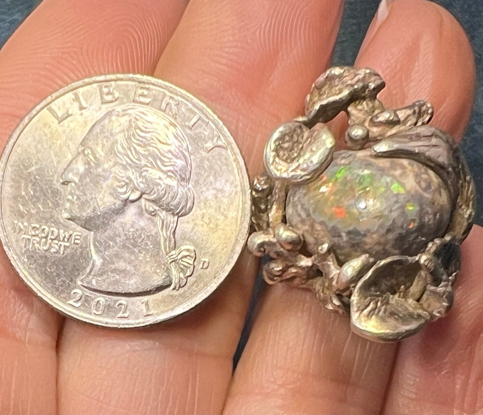 Mexican Jelly Boulder Opal Artisan Forest 925 Ring. 0.8" Wide *Video*