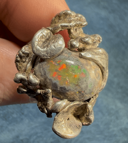 Mexican Jelly Boulder Opal Artisan Forest 925 Ring. 0.8" Wide *Video*