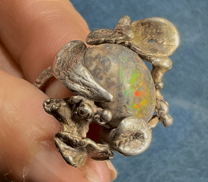 Mexican Jelly Boulder Opal Artisan Forest 925 Ring. 0.8" Wide *Video*