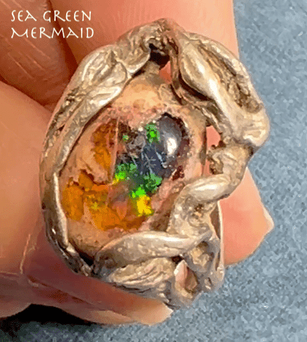 Mexican Jelly Boulder Opal Artisan Silver Ring. 0.9" Wide *Video*