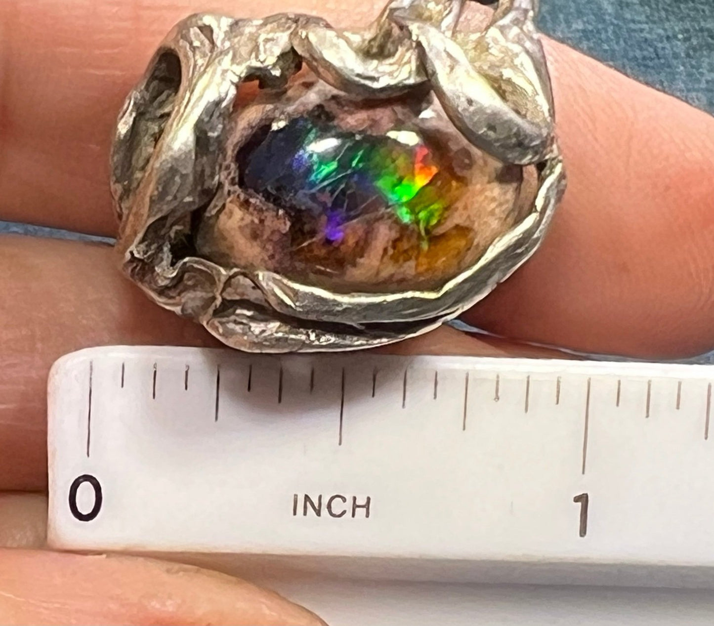Mexican Jelly Boulder Opal Artisan Silver Ring. 0.9" Wide *Video*