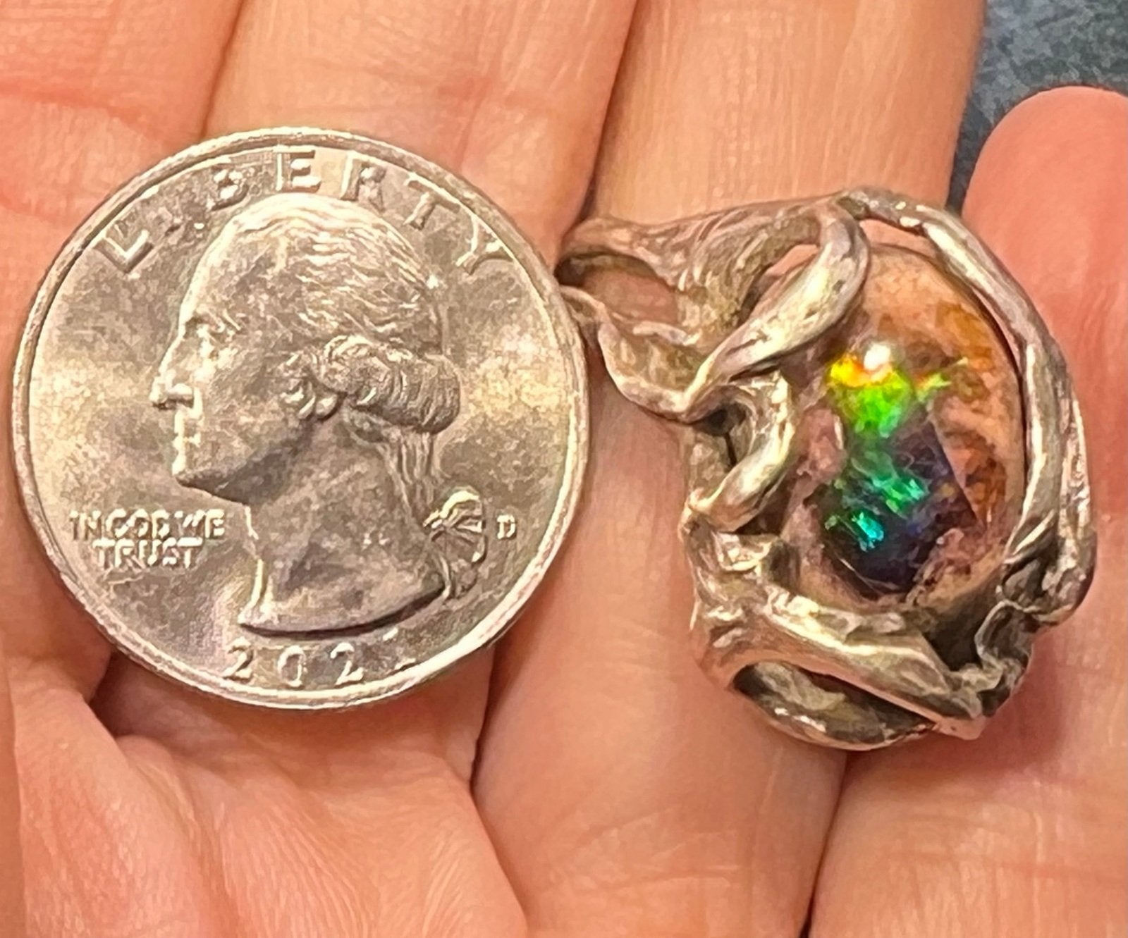 Mexican Jelly Boulder Opal Artisan Silver Ring. 0.9" Wide *Video*