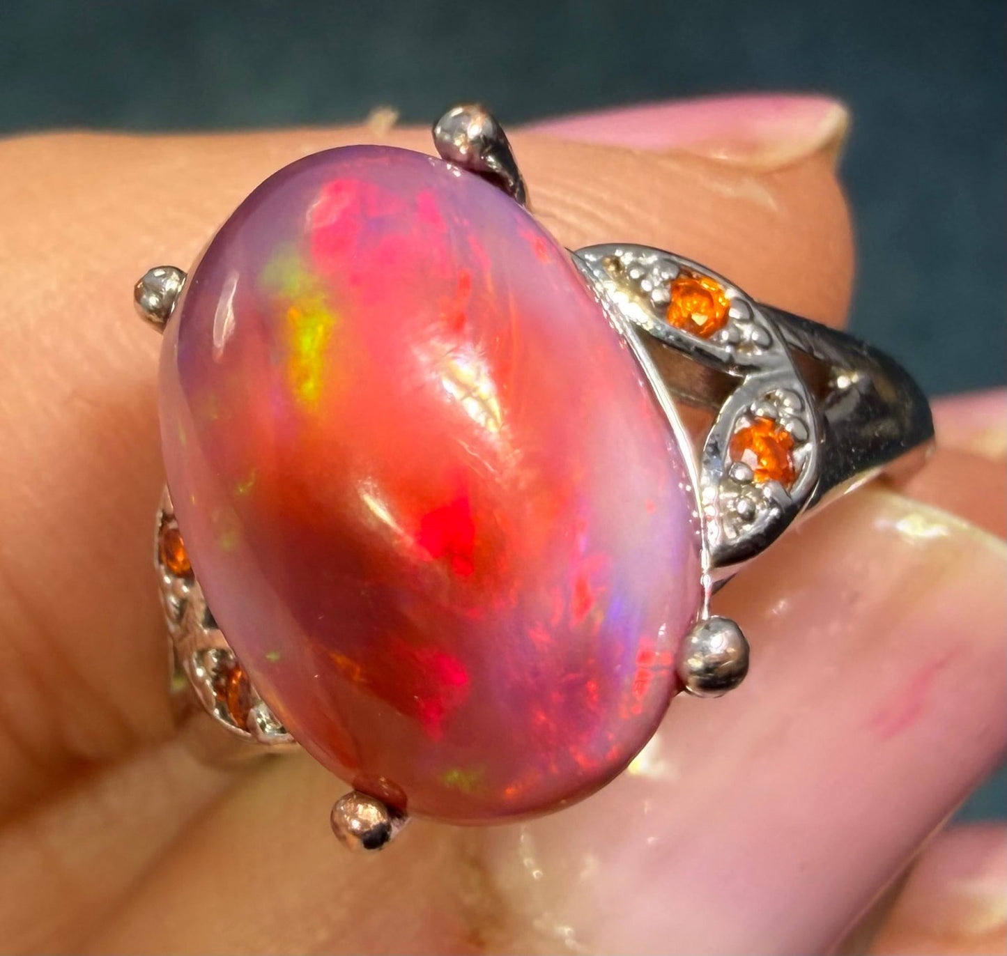 Mexican Red Fire Jelly Opal Sterling Silver Ring. Dragons Egg *Video*
