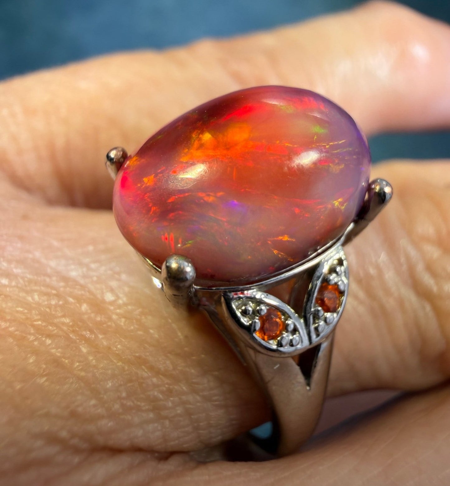 Mexican Red Fire Jelly Opal Sterling Silver Ring. Dragons Egg *Video*