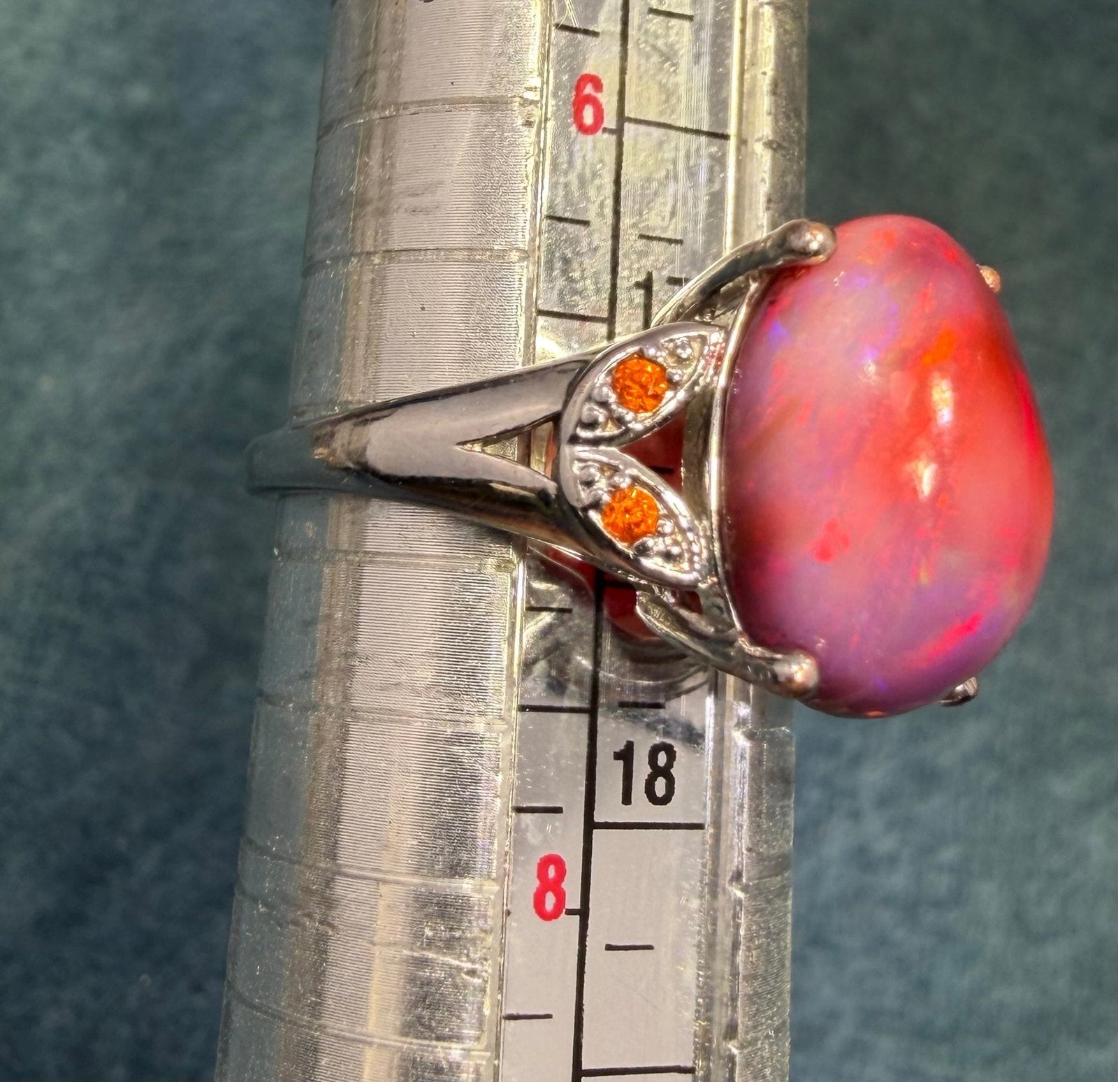 Mexican Red Fire Jelly Opal Sterling Silver Ring. Dragons Egg *Video*