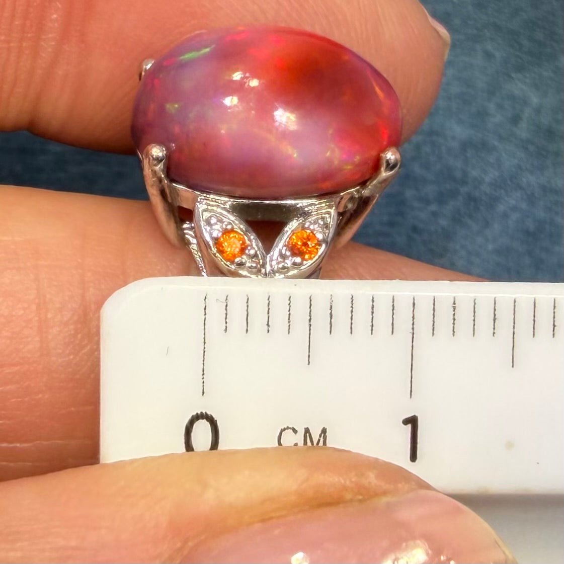 Mexican Red Fire Jelly Opal Sterling Silver Ring. Dragons Egg *Video*