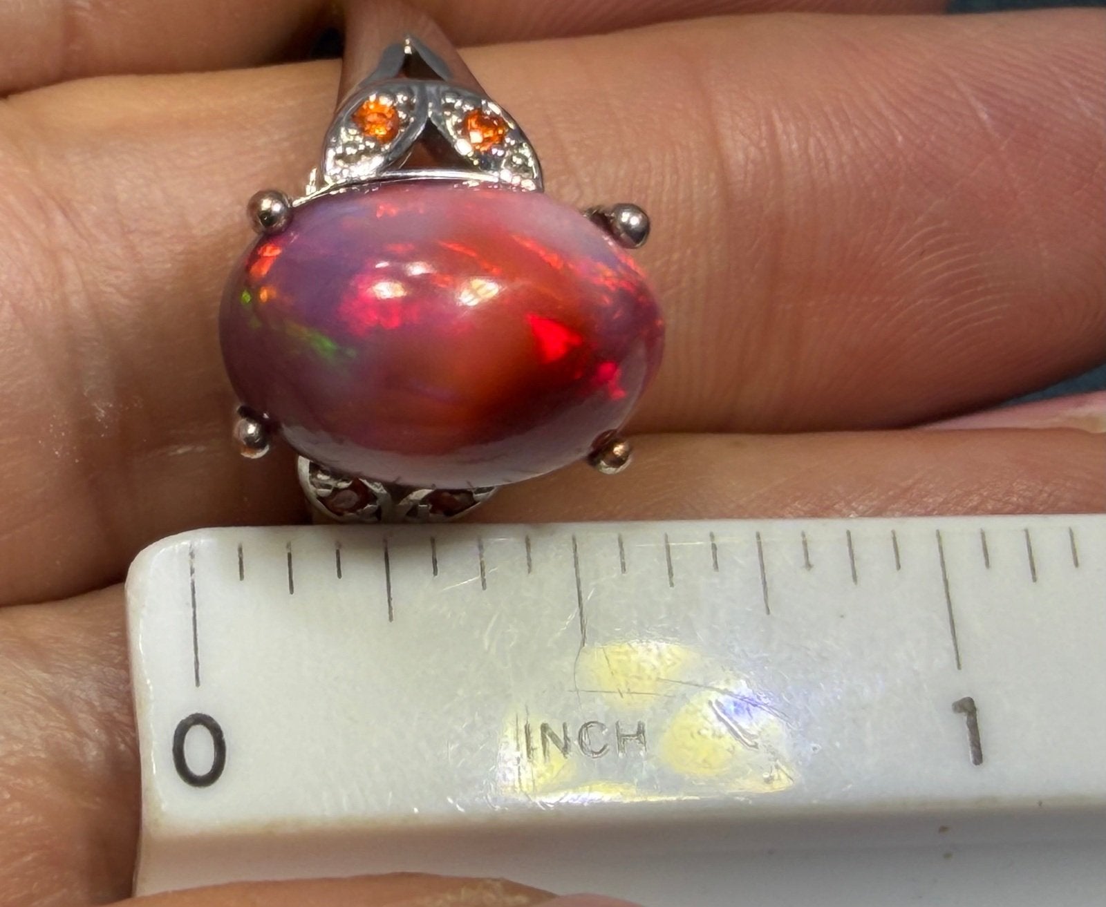 Mexican Red Fire Jelly Opal Sterling Silver Ring. Dragons Egg *Video*