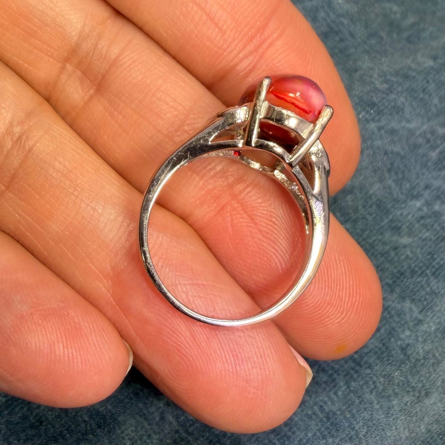 Mexican Red Fire Jelly Opal Sterling Silver Ring. Dragons Egg *Video*