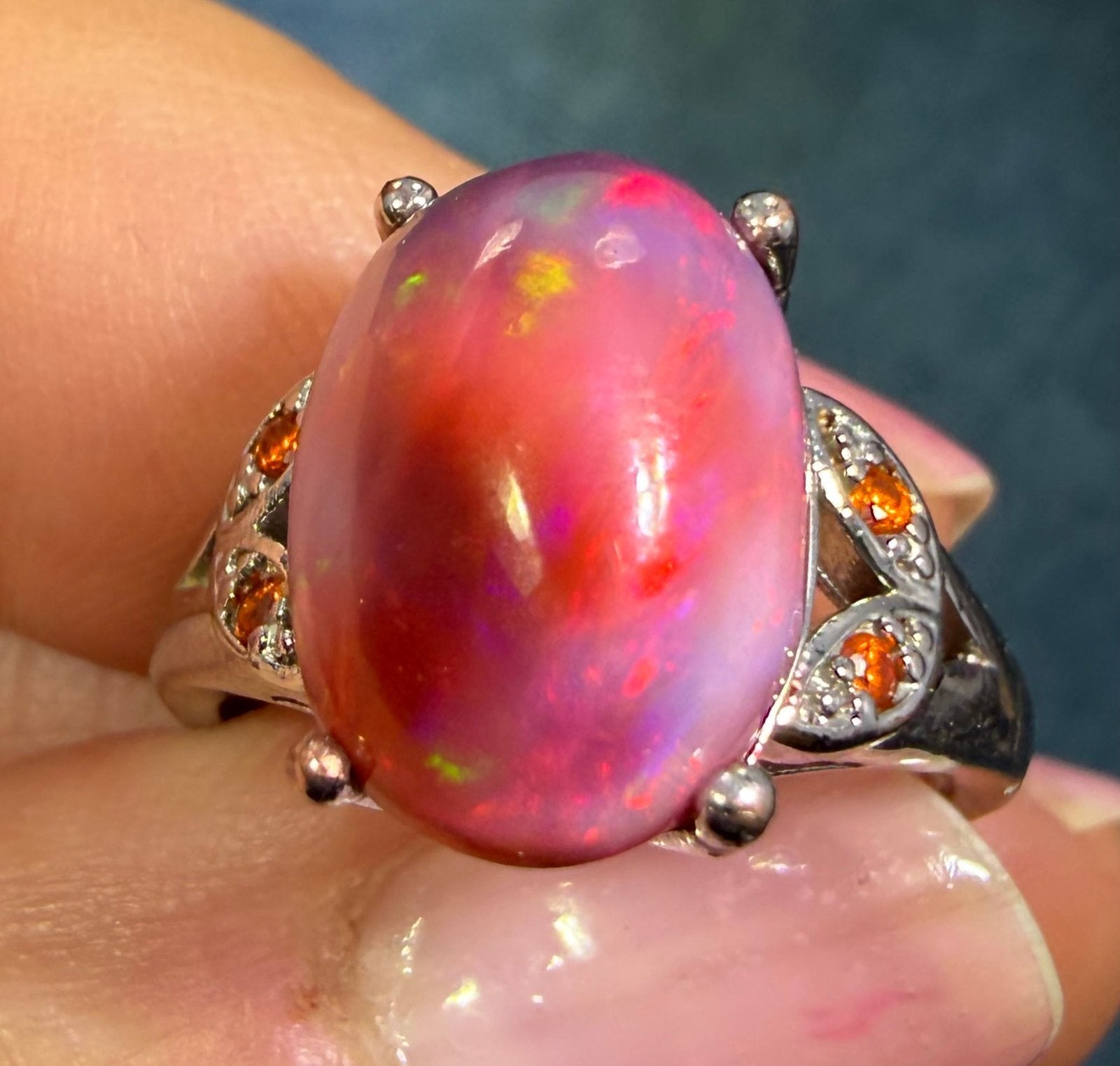 Mexican Red Fire Jelly Opal Sterling Silver Ring. Dragons Egg *Video*