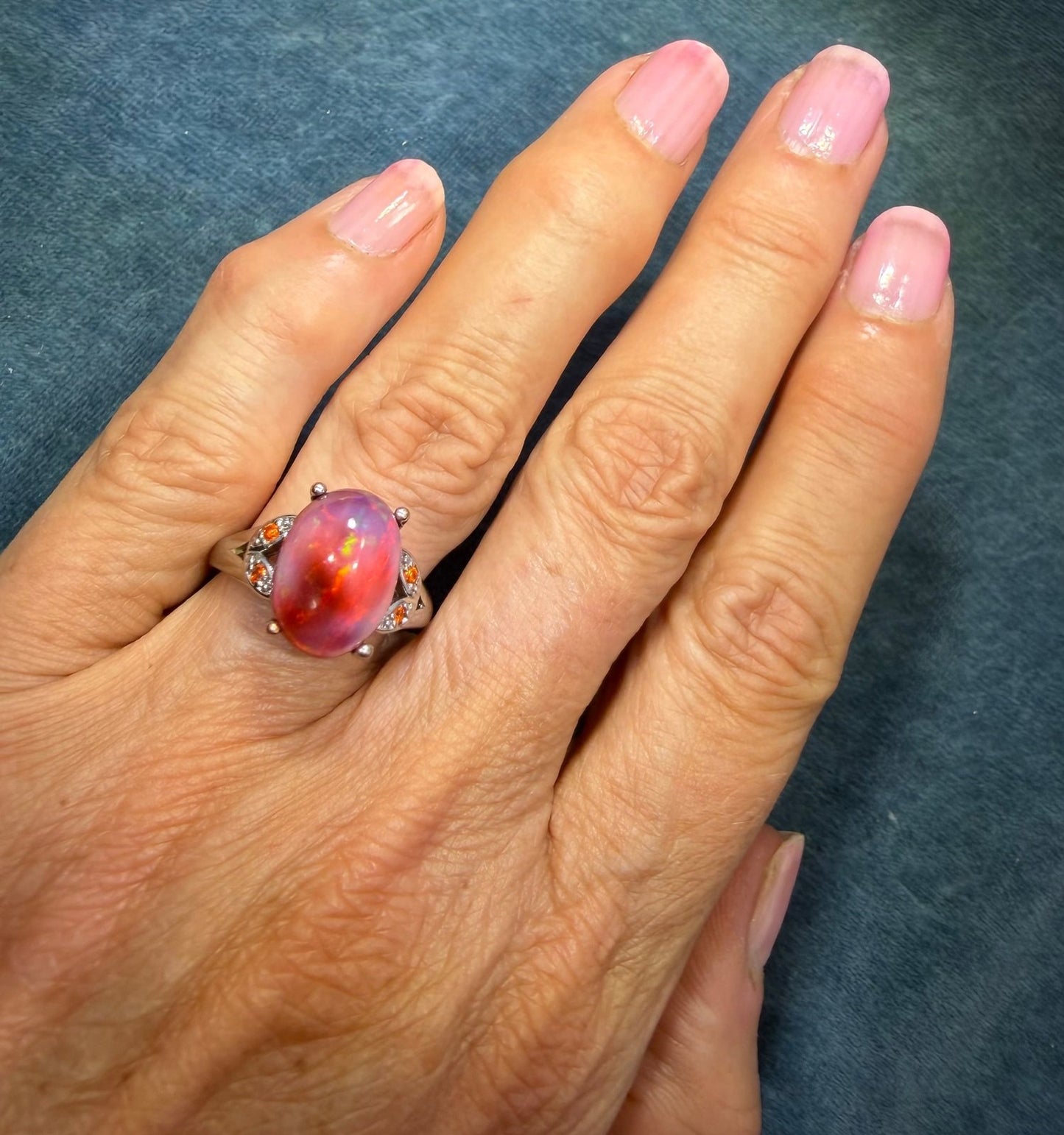 Mexican Red Fire Jelly Opal Sterling Silver Ring. Dragons Egg *Video*