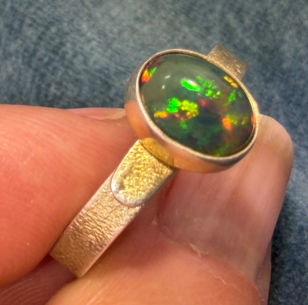 Natural Black Opal Ring in Sterling Silver. Bezel Set *Video*