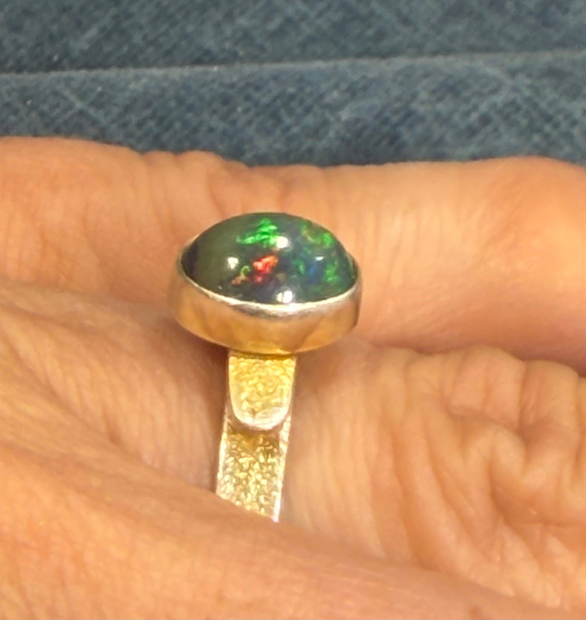 Natural Black Opal Ring in Sterling Silver. Bezel Set *Video*