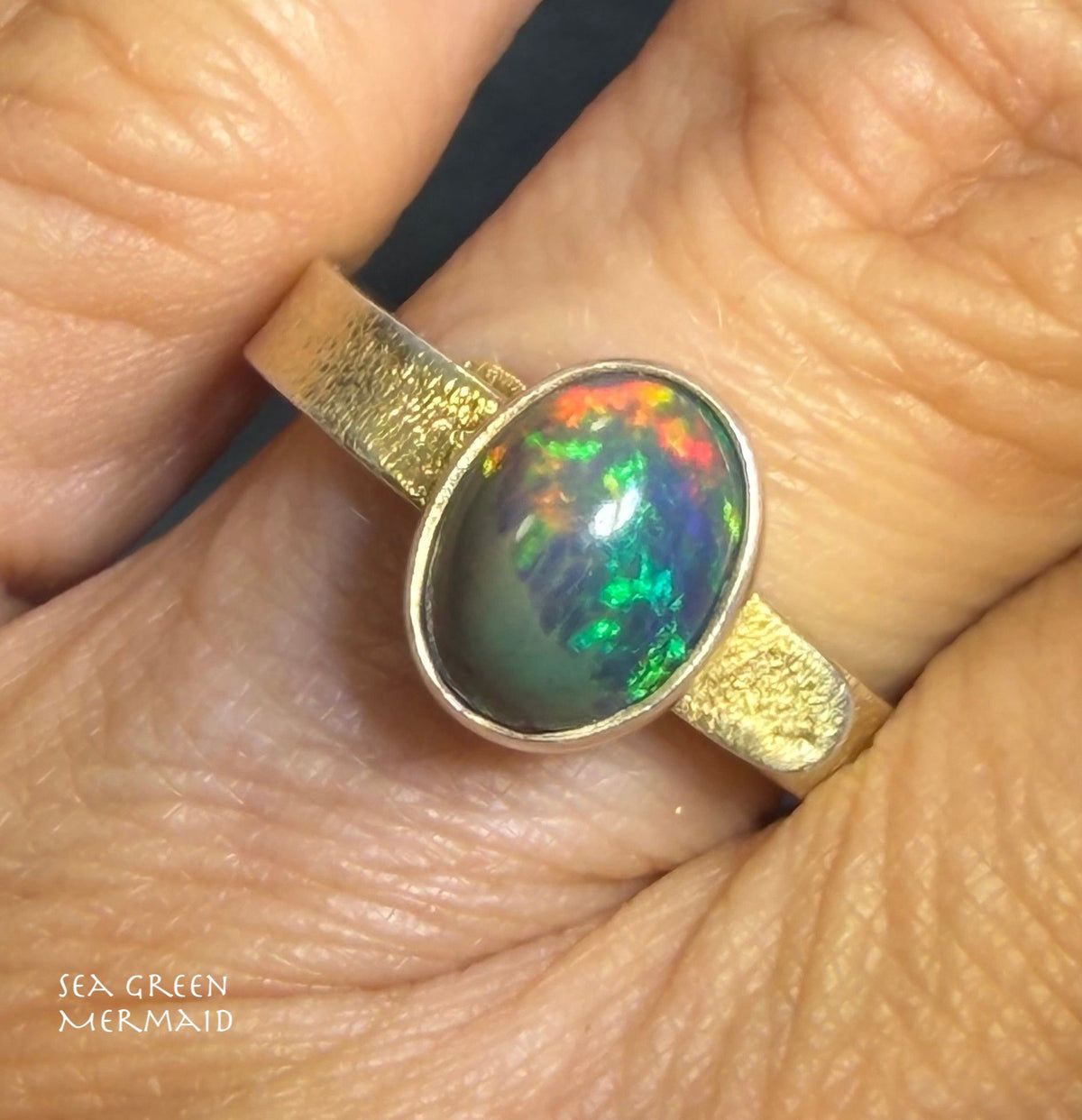 Natural Black Opal Ring in Sterling Silver. Bezel Set *Video*