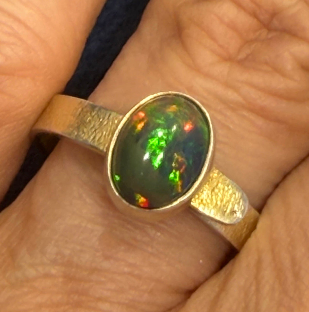 Natural Black Opal Ring in Sterling Silver. Bezel Set *Video*