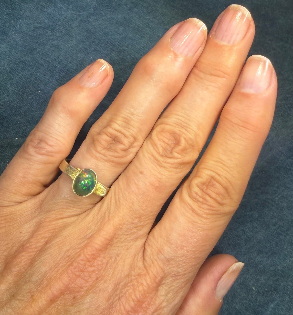 Natural Black Opal Ring in Sterling Silver. Bezel Set *Video*