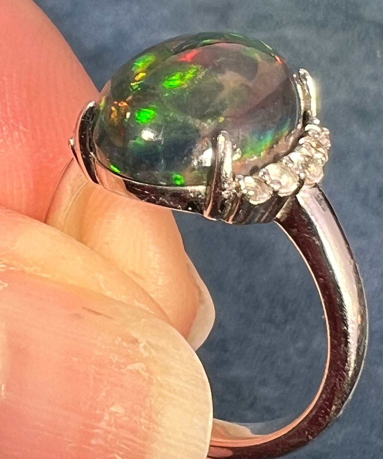 Natural Black Opal Ring in Sterling Silver. *VIDEO*