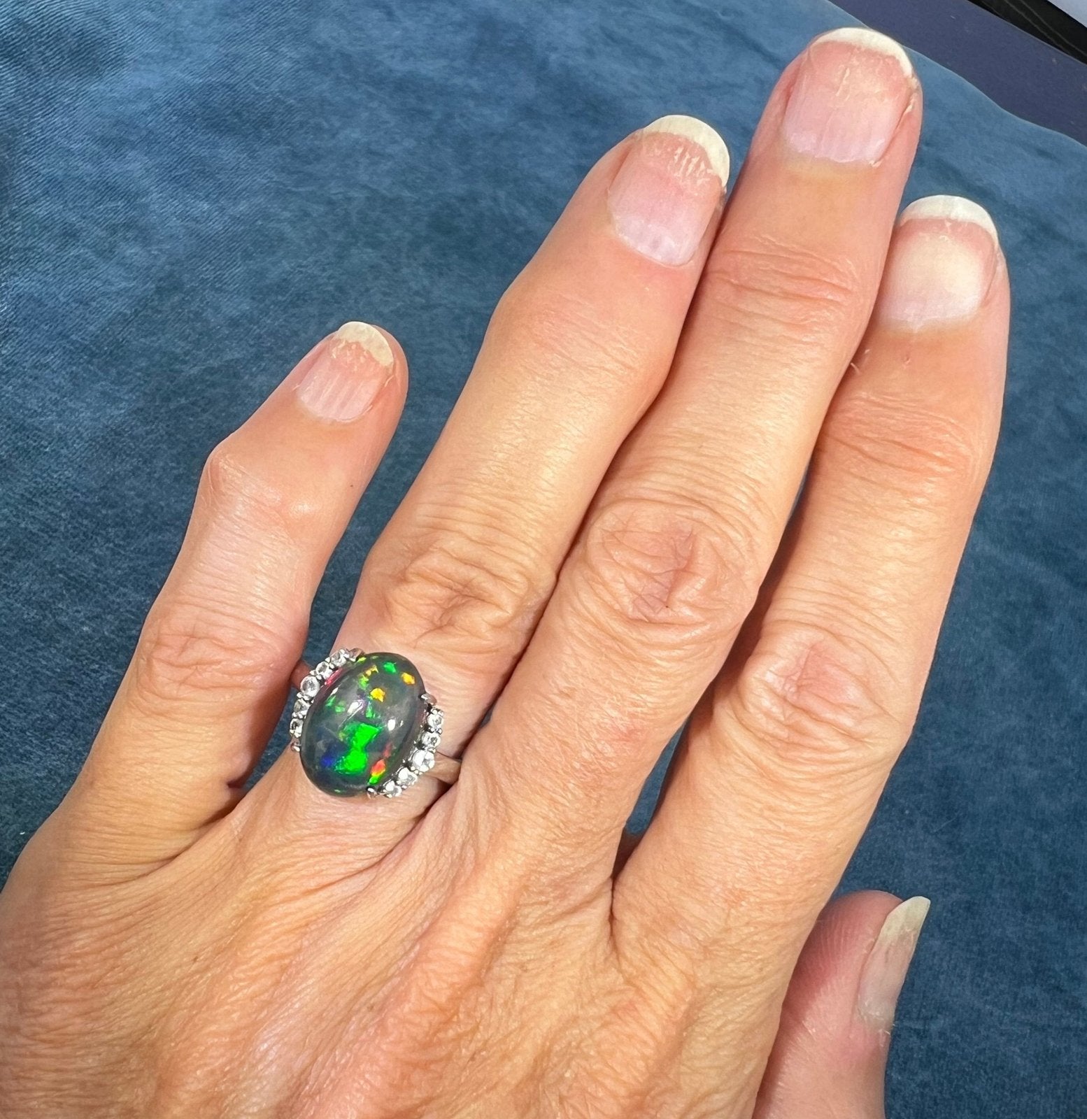 Natural Black Opal Ring in Sterling Silver. *VIDEO*