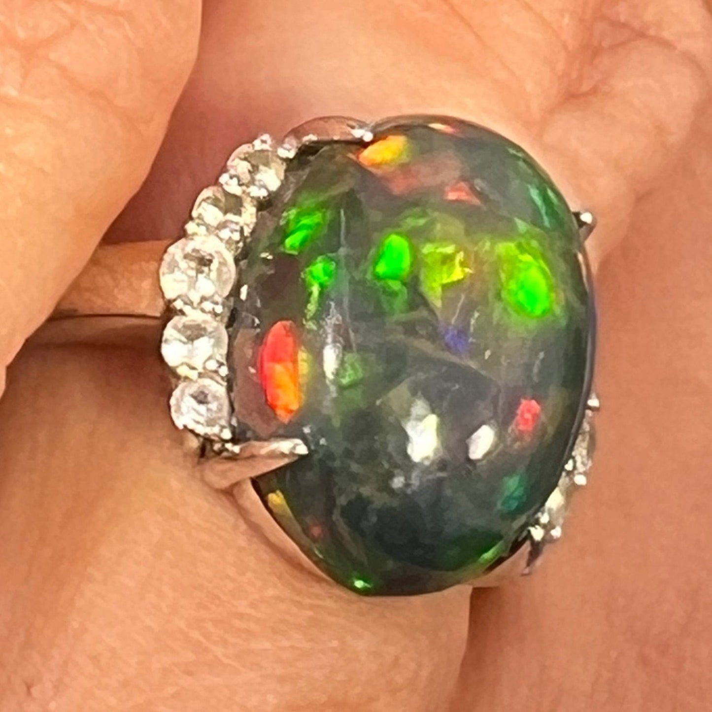 Natural Black Opal Ring in Sterling Silver. *VIDEO*