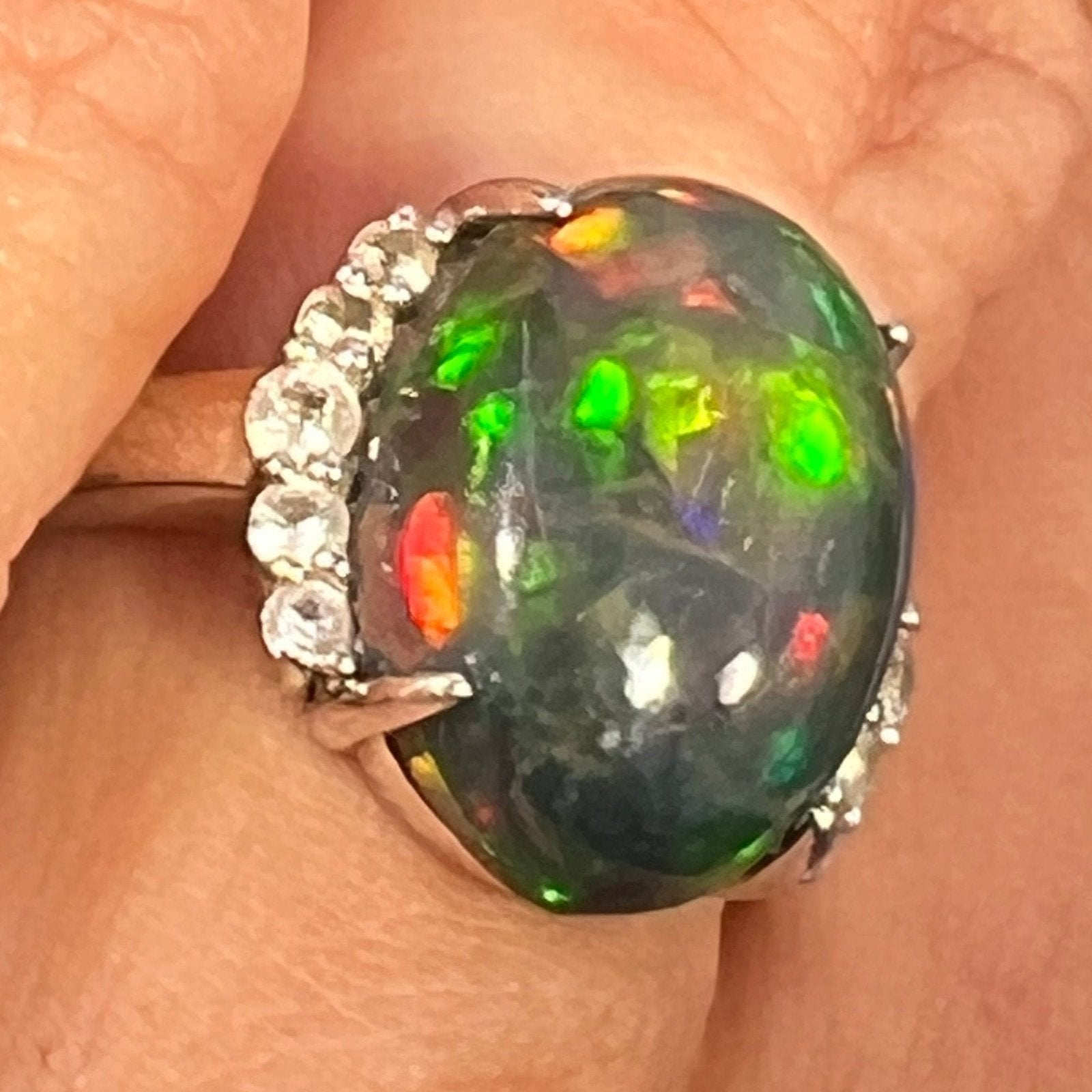 Natural Black Opal Ring in Sterling Silver. *VIDEO*