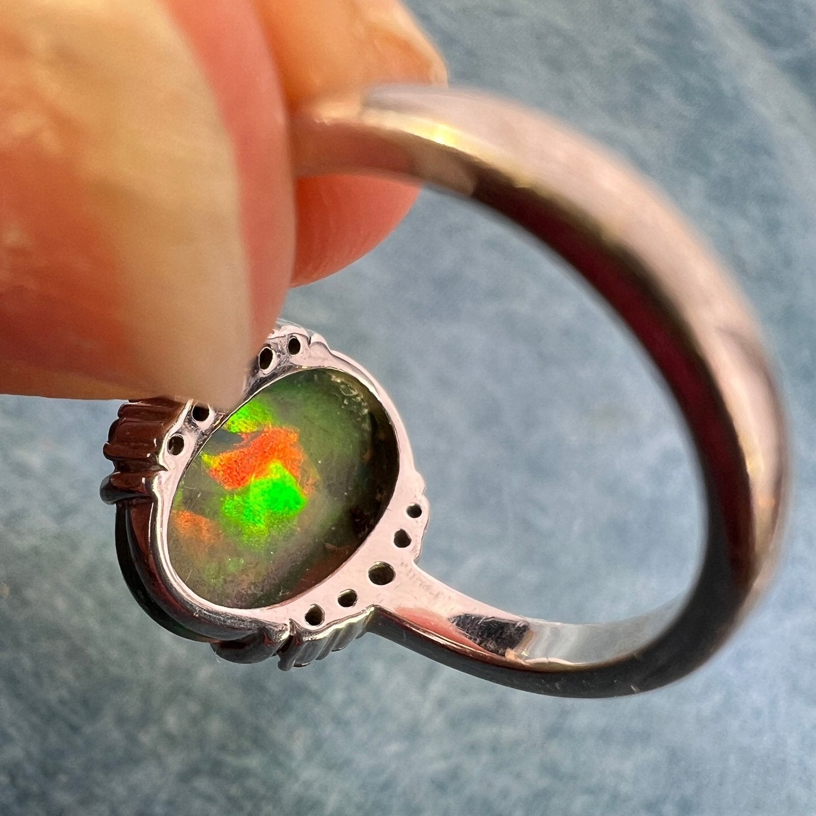 Natural Black Opal Ring in Sterling Silver. *VIDEO*