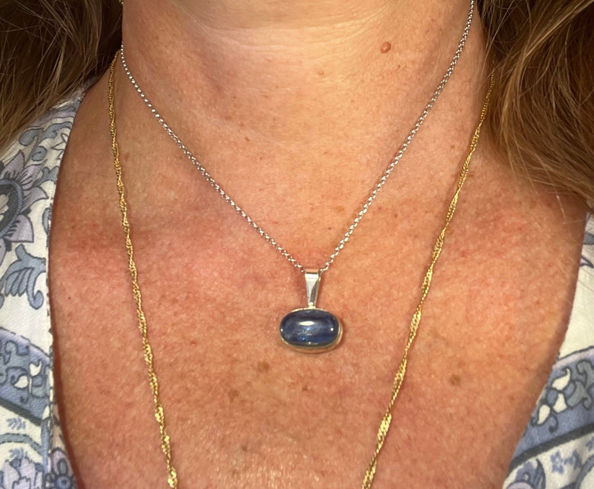 Natural Blue Sapphire Pendant in 925 Silver Bezel *Video*