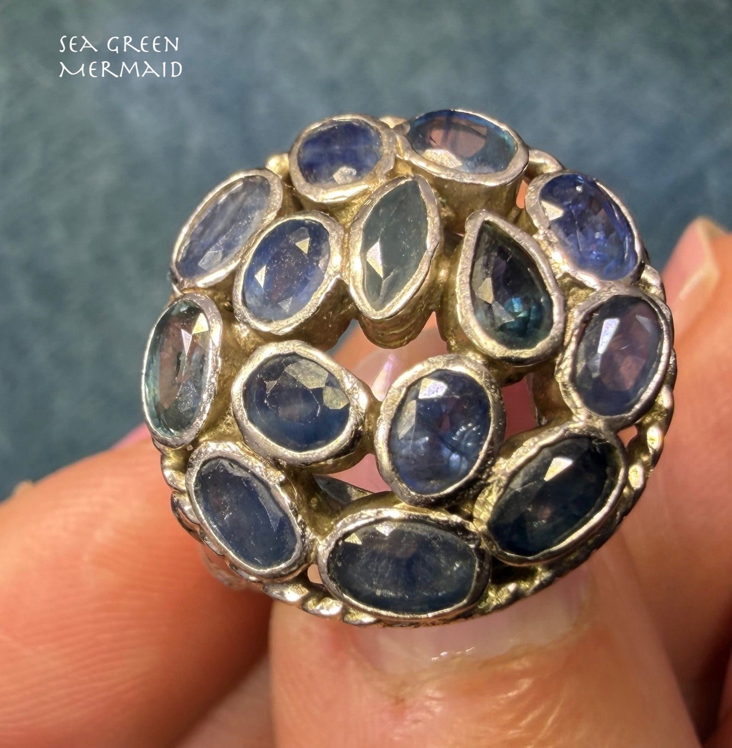Natural Blue Sapphire "Sunburst" Harem Ring. 3/4"+ 6g *Video*