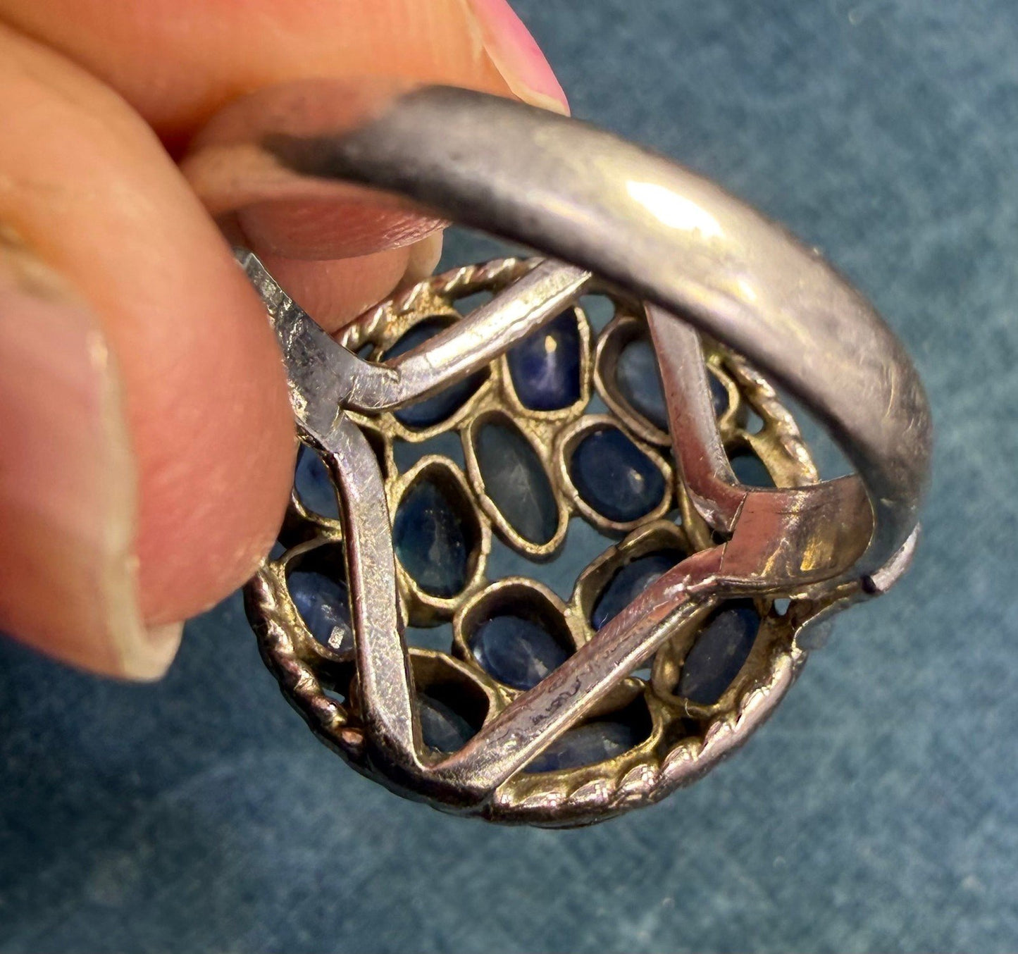 Natural Blue Sapphire "Sunburst" Harem Ring. 3/4"+ 6g *Video*