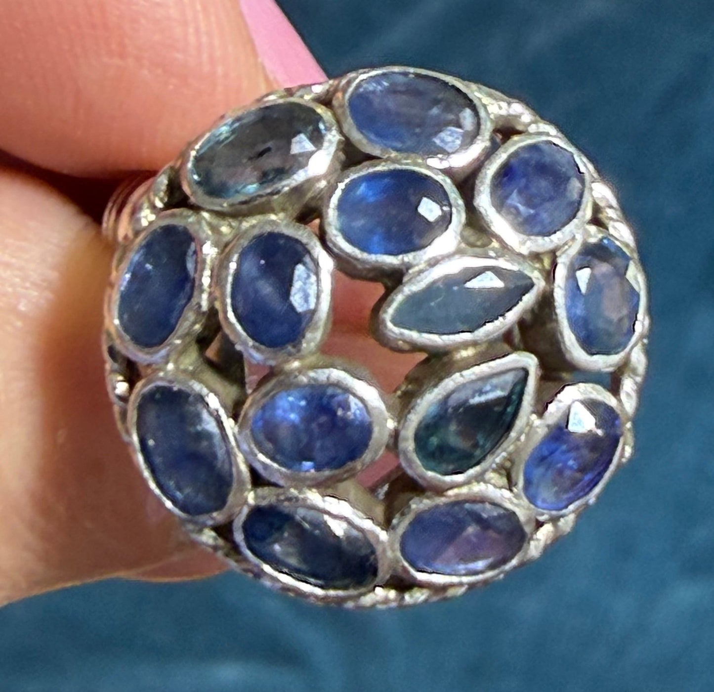 Natural Blue Sapphire "Sunburst" Harem Ring. 3/4"+ 6g *Video*