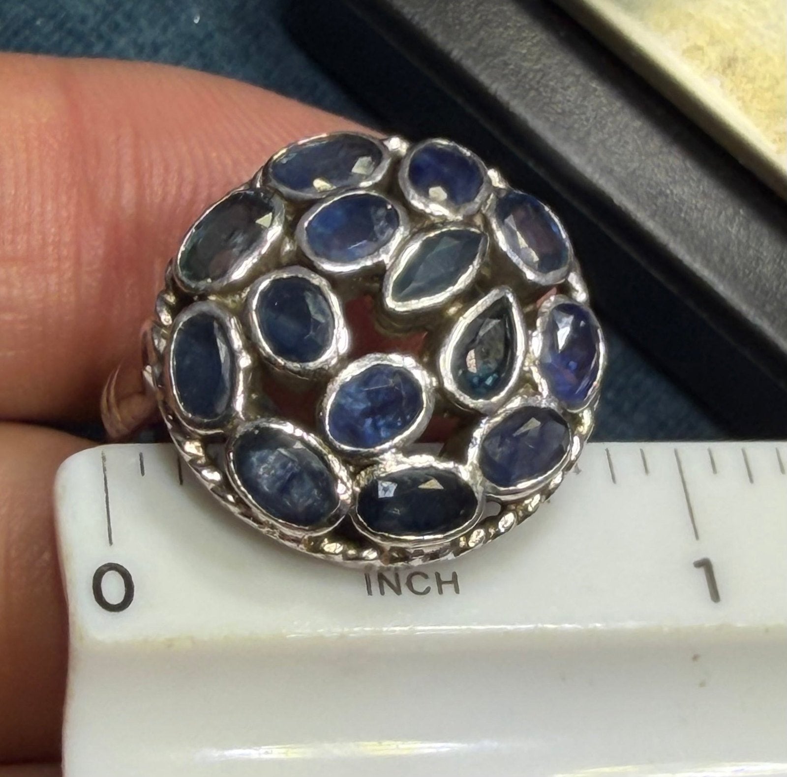 Natural Blue Sapphire "Sunburst" Harem Ring. 3/4"+ 6g *Video*