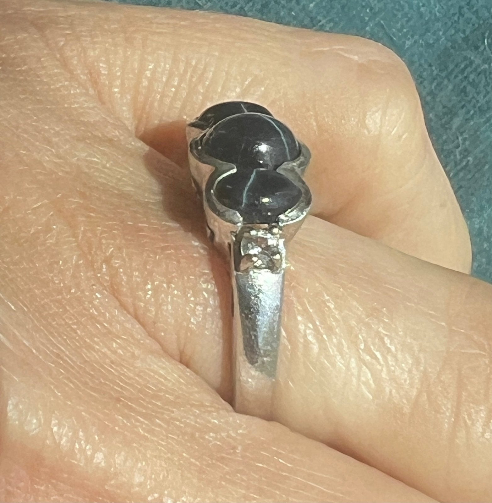 Natural Blue Star Sapphire 3 Gem Ring in 925 Sterling Silver *Video*