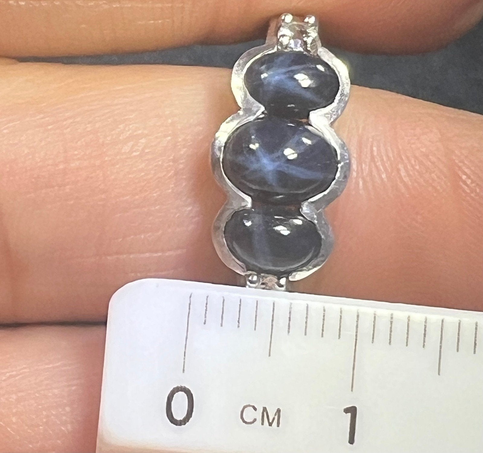 Natural Blue Star Sapphire 3 Gem Ring in 925 Sterling Silver *Video*
