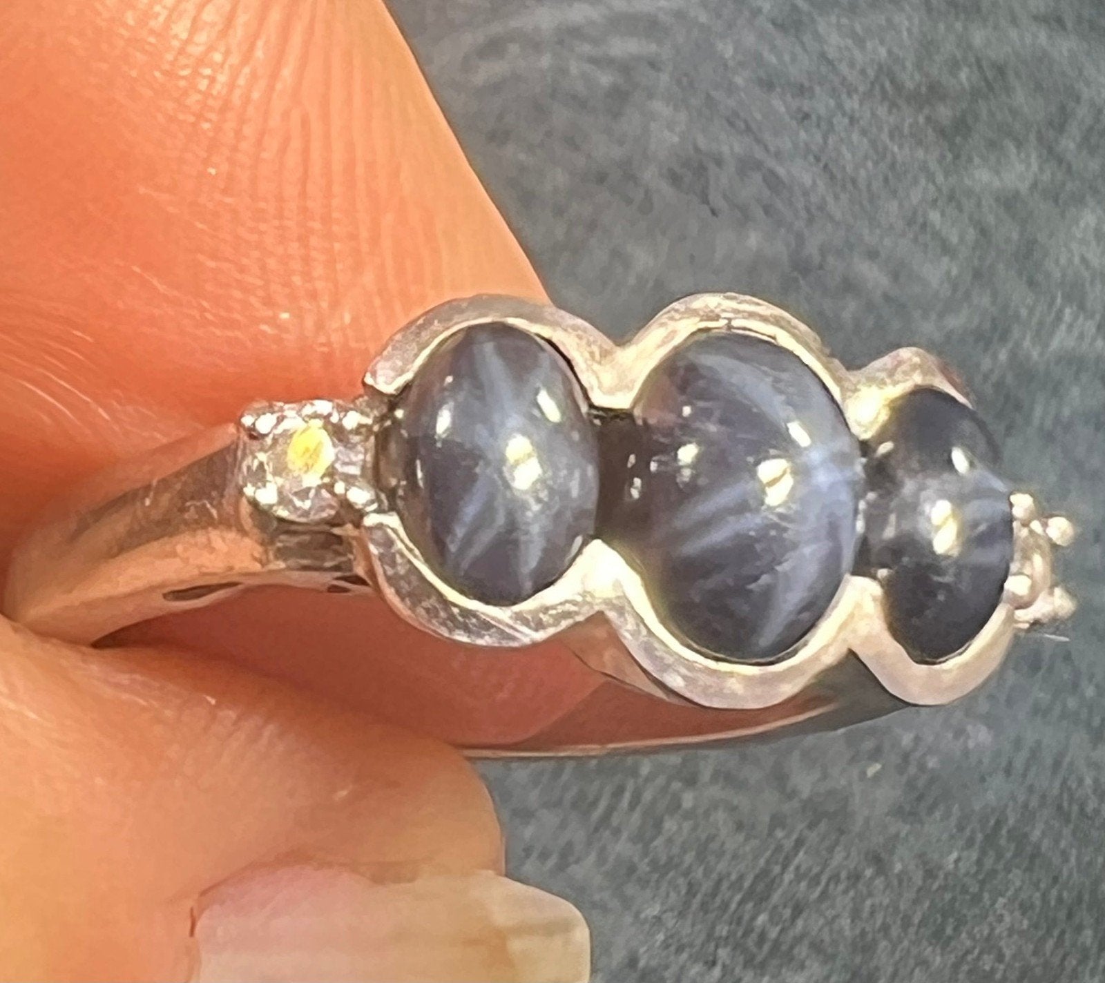 Natural Blue Star Sapphire 3 Gem Ring in 925 Sterling Silver *Video*