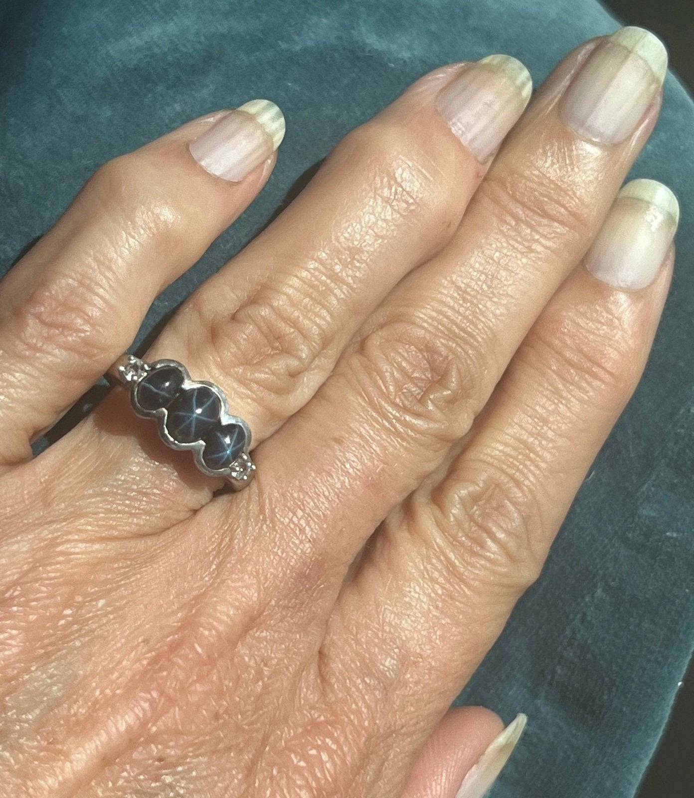 Natural Blue Star Sapphire 3 Gem Ring in 925 Sterling Silver *Video*