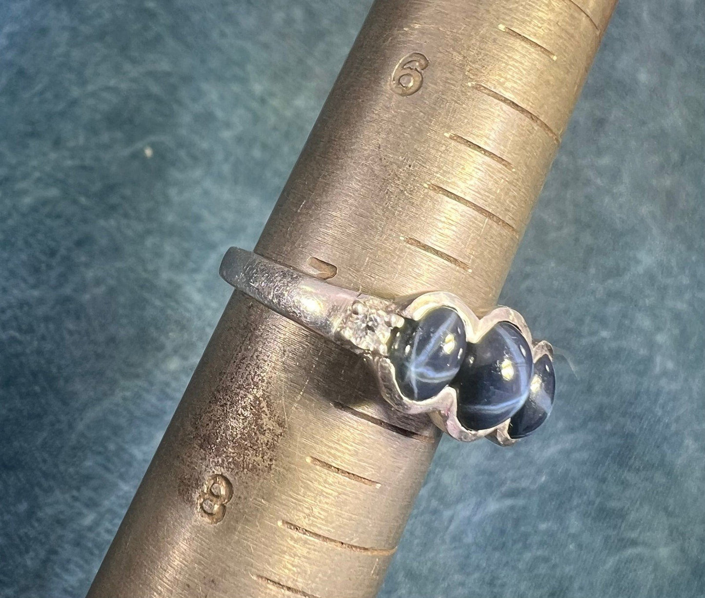 Natural Blue Star Sapphire 3 Gem Ring in 925 Sterling Silver *Video*