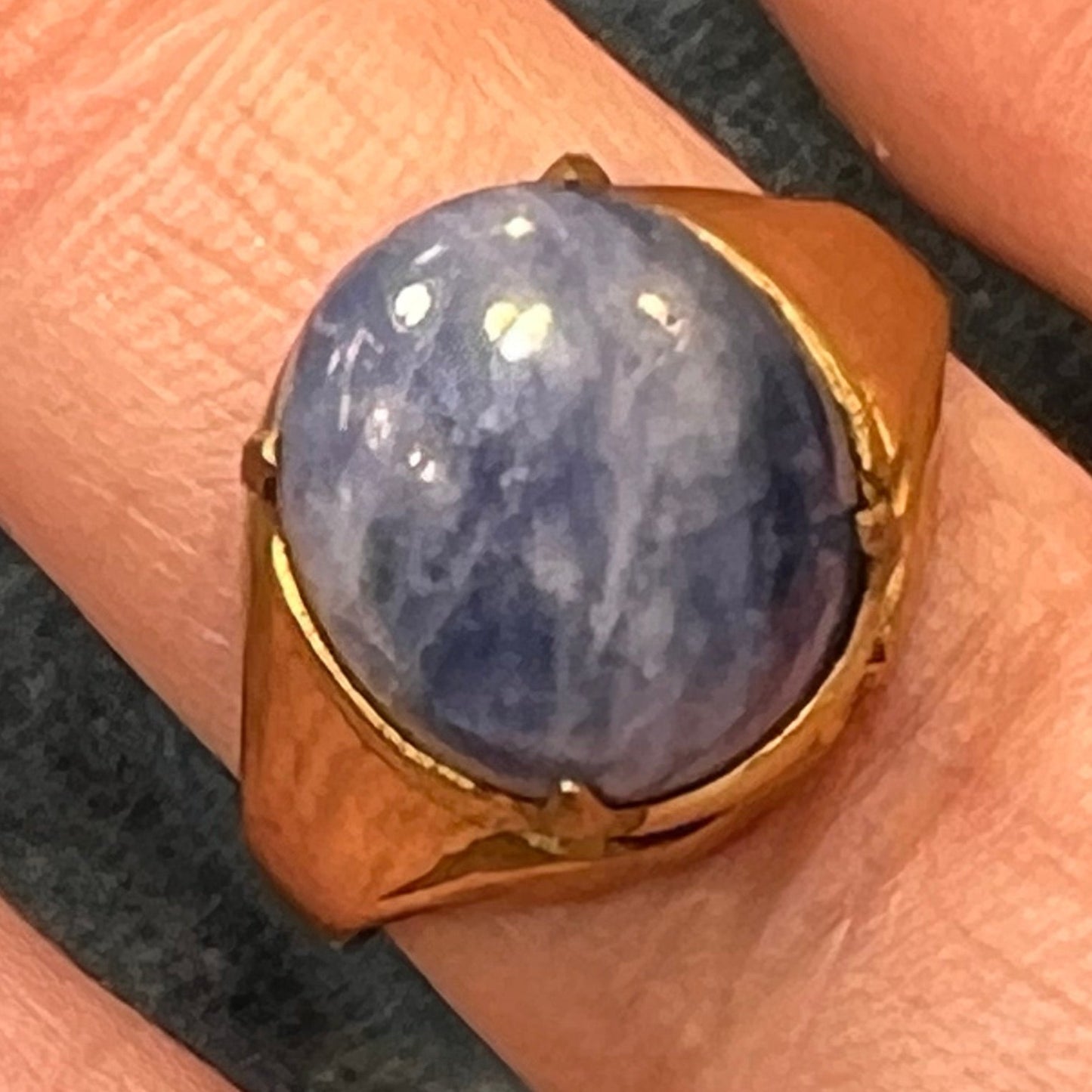 Natural Cabochon Blue Sapphire in Rustic Gold-Tone Silver Ring