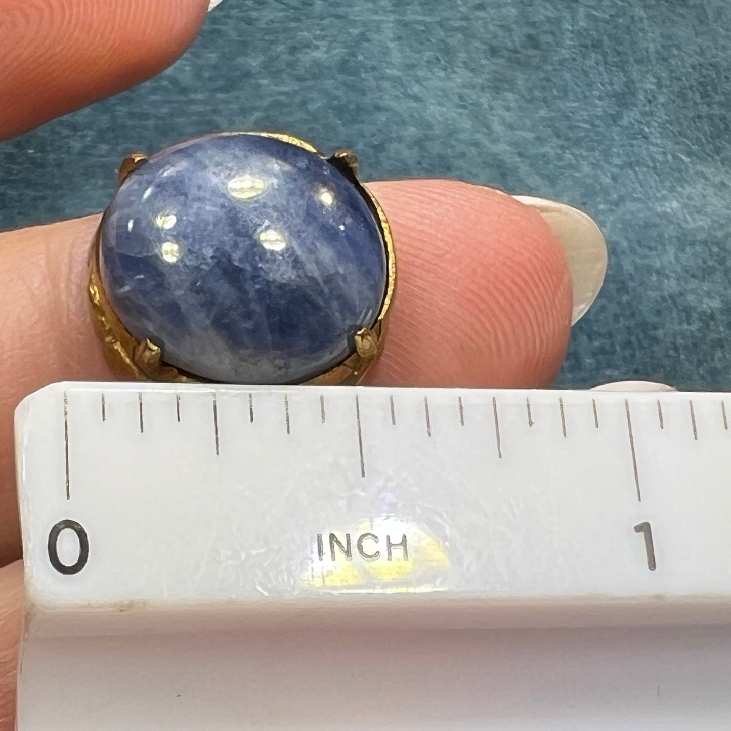 Natural Cabochon Blue Sapphire in Rustic Gold-Tone Silver Ring