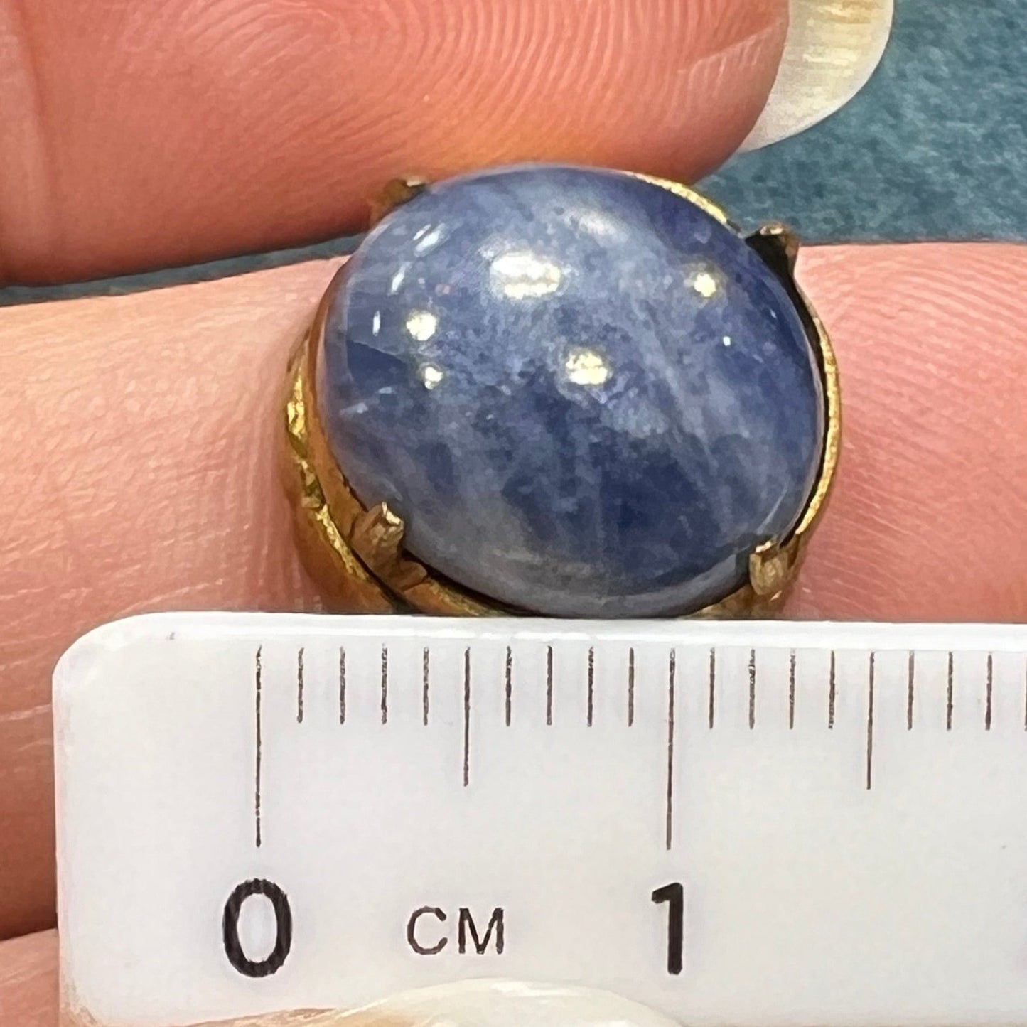 Natural Cabochon Blue Sapphire in Rustic Gold-Tone Silver Ring