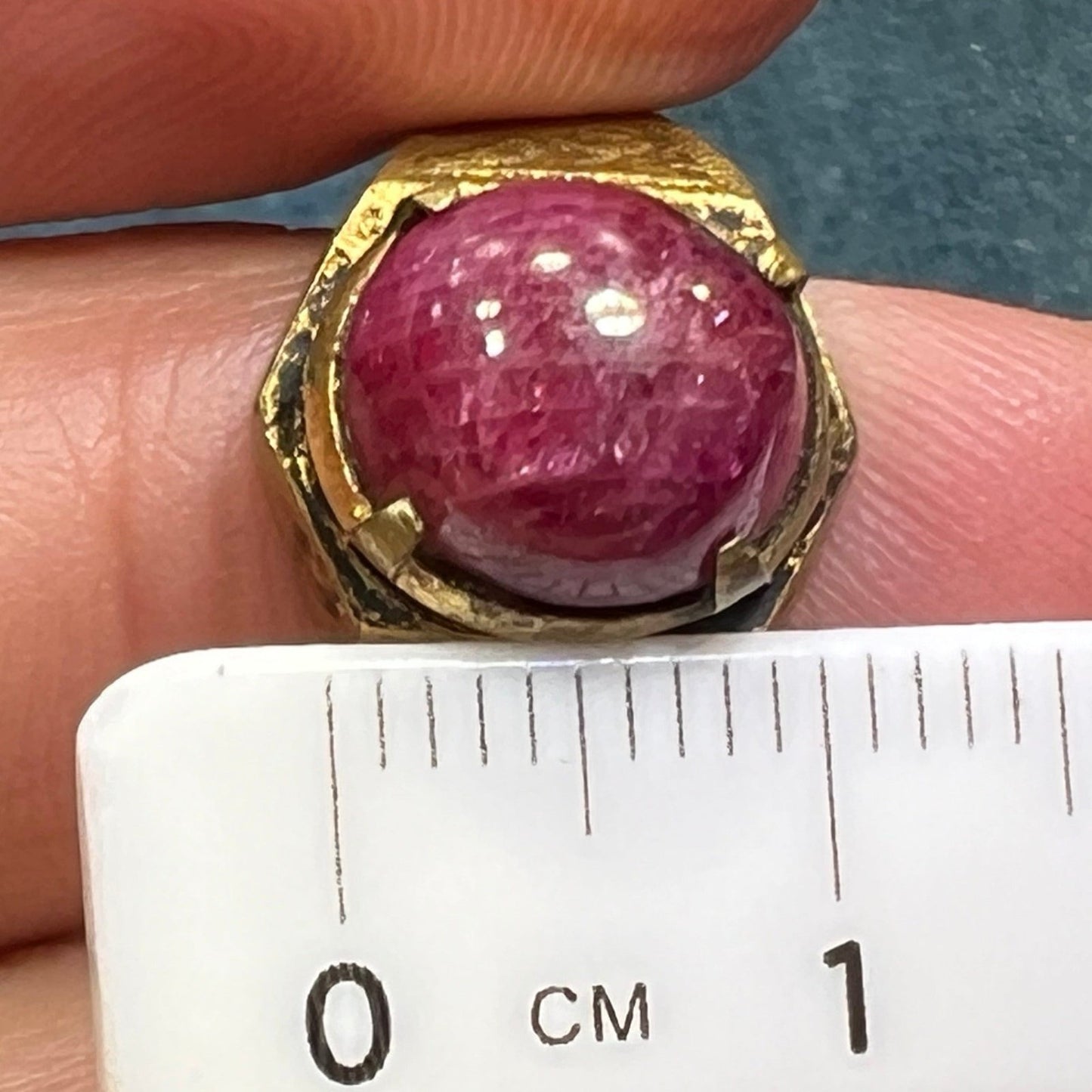 Natural Cabochon Ruby in Rustic Gold-Tone Signet Ring