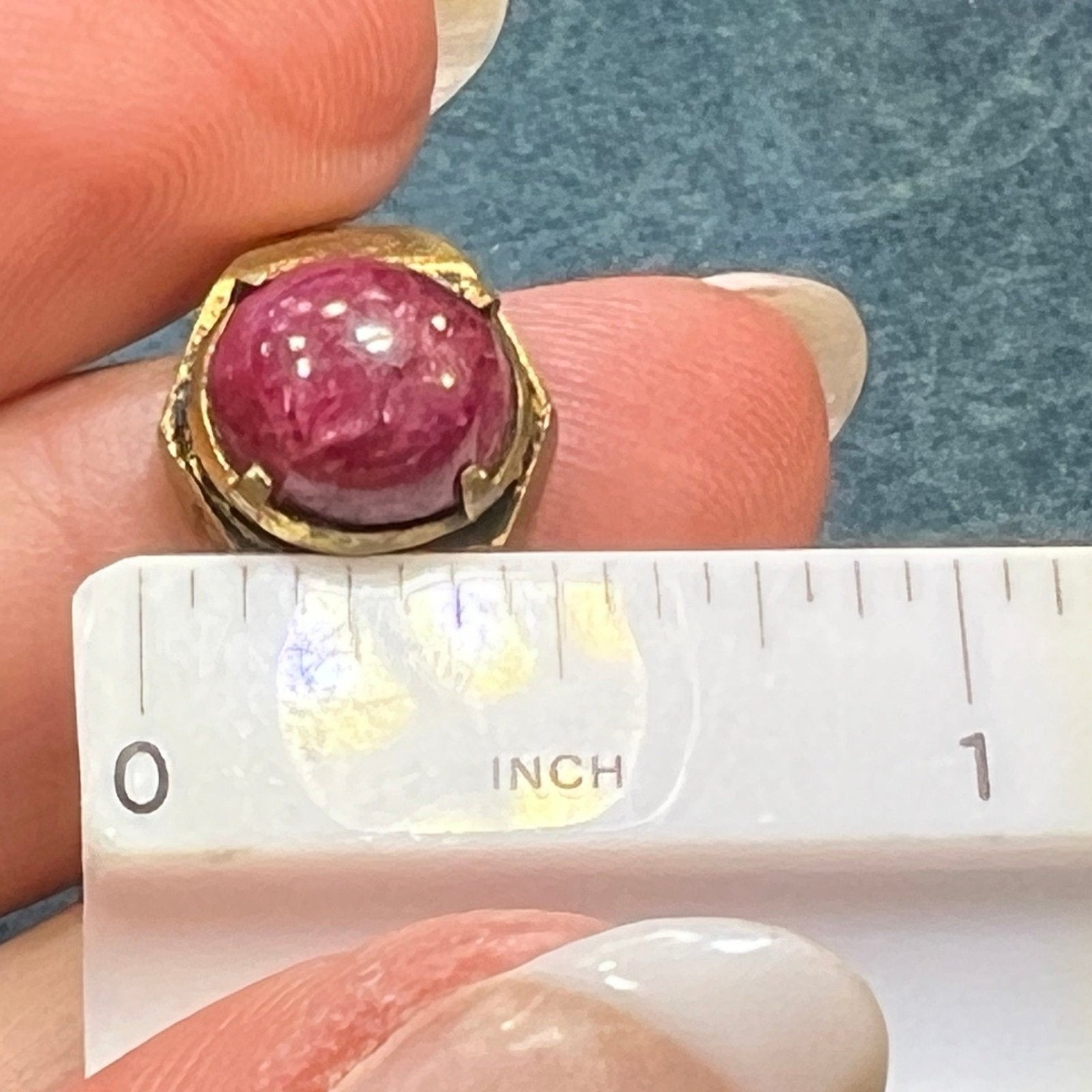 Natural Cabochon Ruby in Rustic Gold-Tone Signet Ring