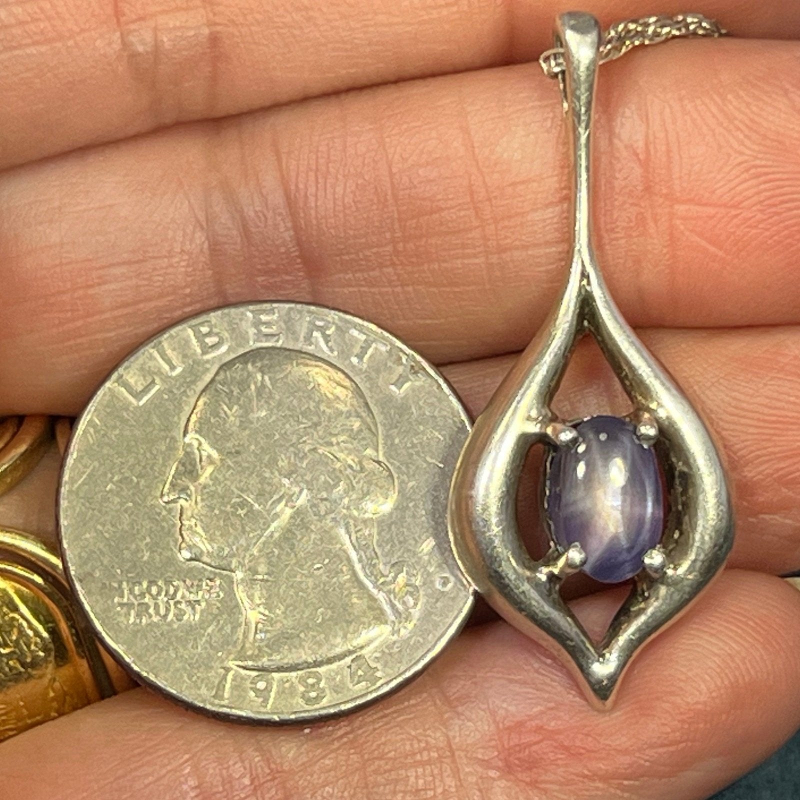 Natural Purple Blue Star Sapphire Silver Pendant. Free Chain *Video*