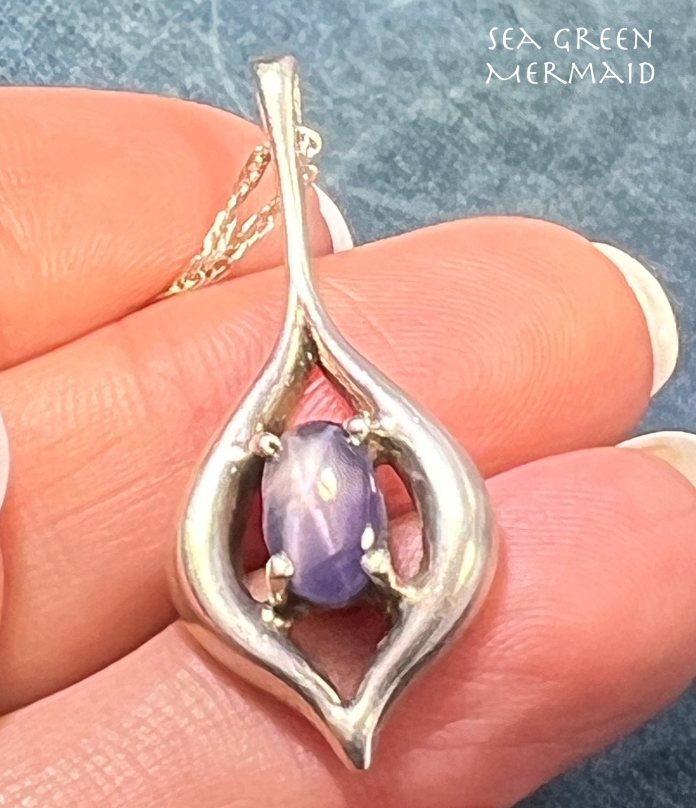 Natural Purple Blue Star Sapphire Silver Pendant. Free Chain *Video*