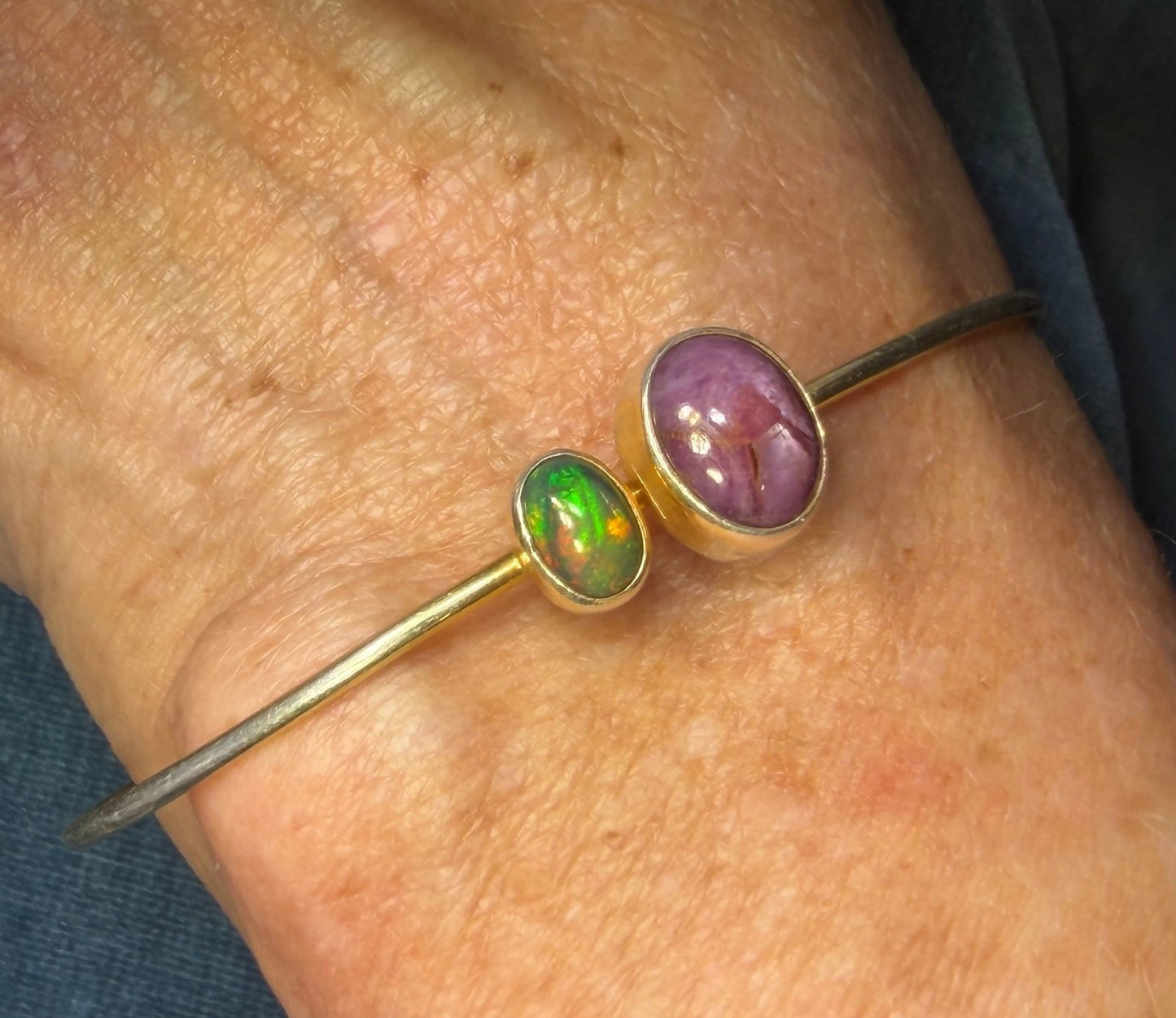 Natural Red Ruby + Ethiopian Black Opal Cuff Bracelet *Video*