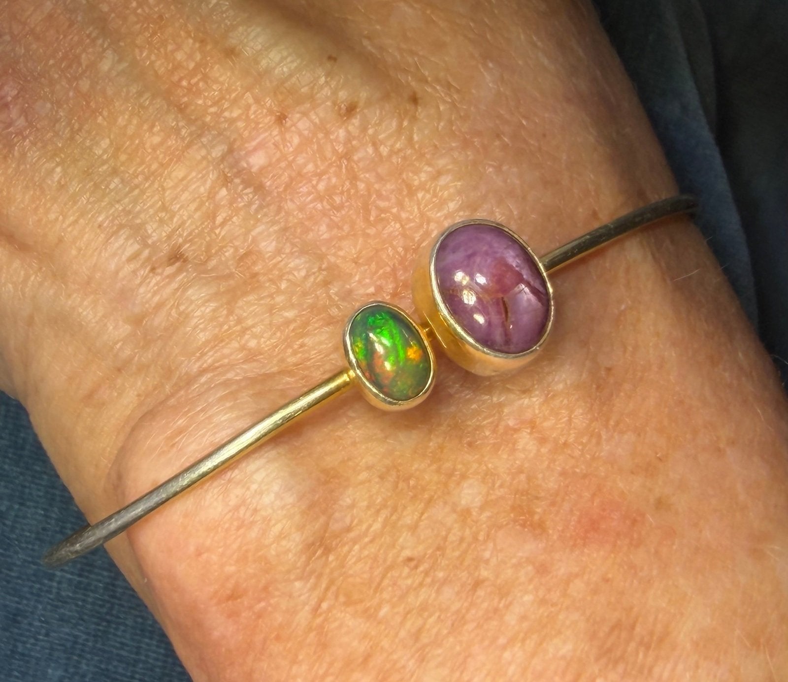 Natural Red Ruby + Ethiopian Black Opal Cuff Bracelet *Video*