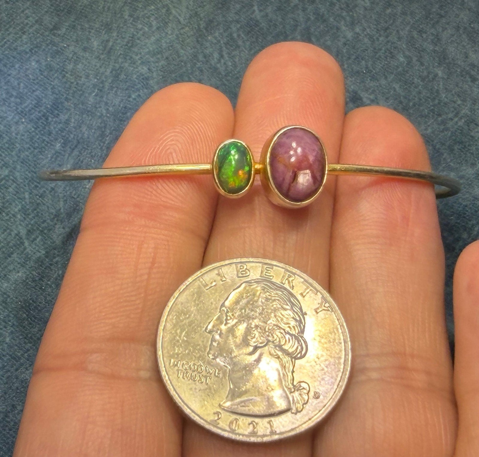 Natural Red Ruby + Ethiopian Black Opal Cuff Bracelet *Video*