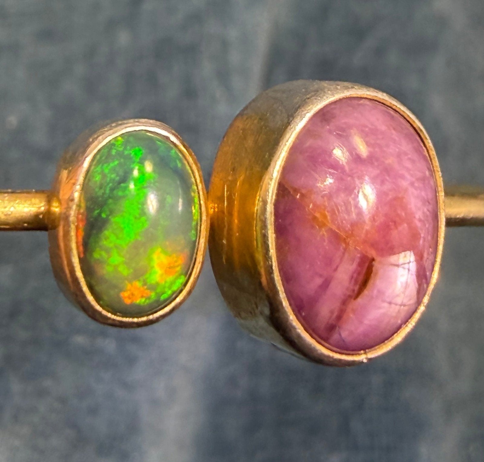 Natural Red Ruby + Ethiopian Black Opal Cuff Bracelet *Video*