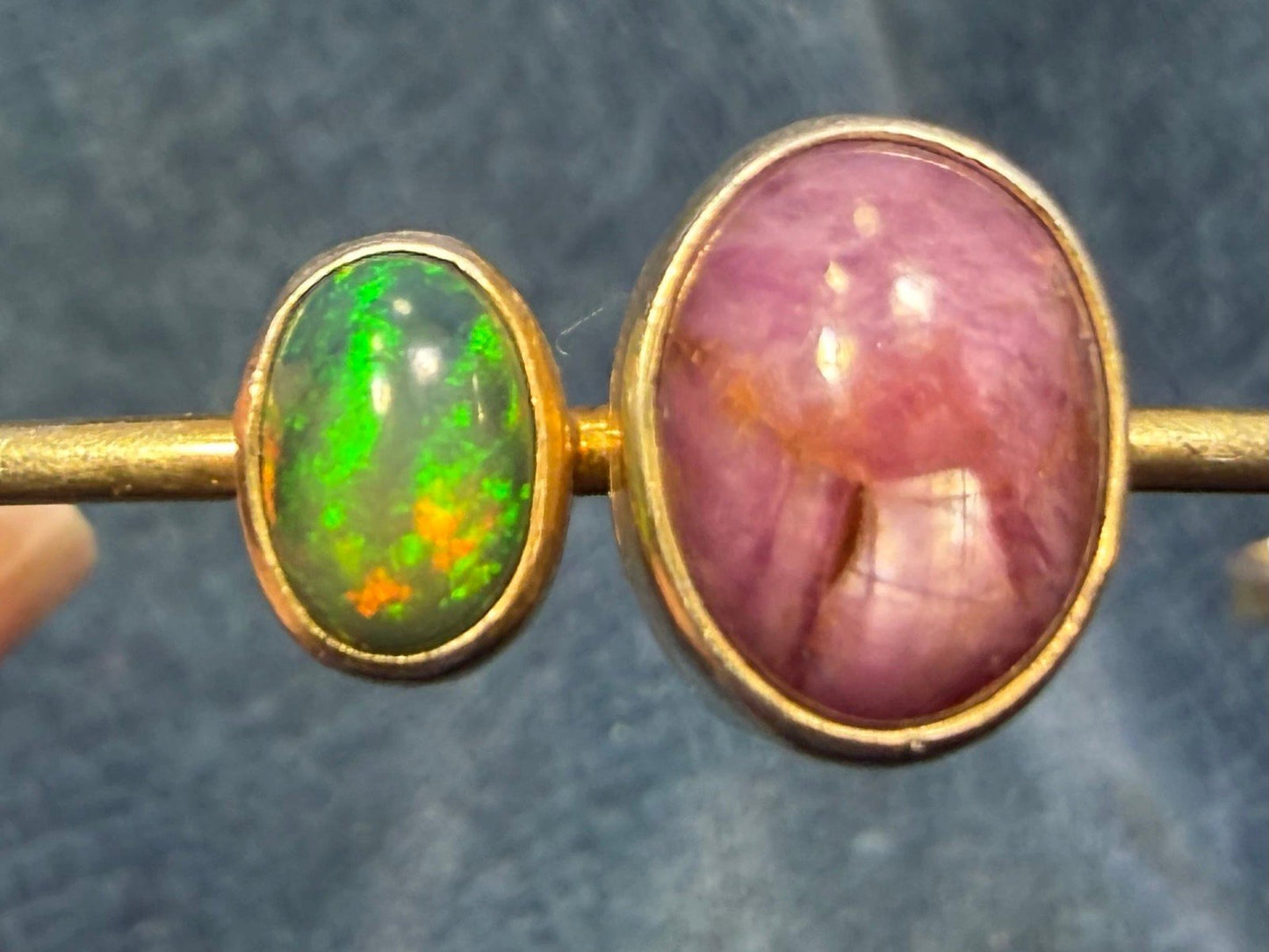 Natural Red Ruby + Ethiopian Black Opal Cuff Bracelet *Video*
