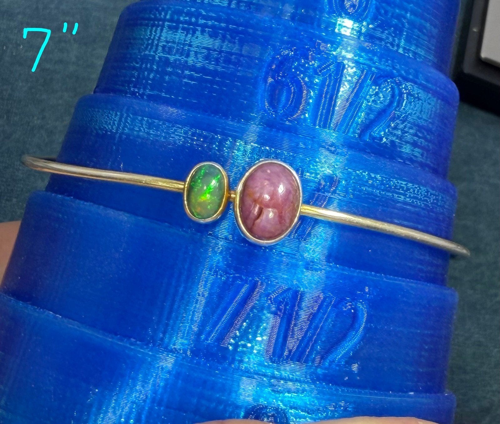 Natural Red Ruby + Ethiopian Black Opal Cuff Bracelet *Video*
