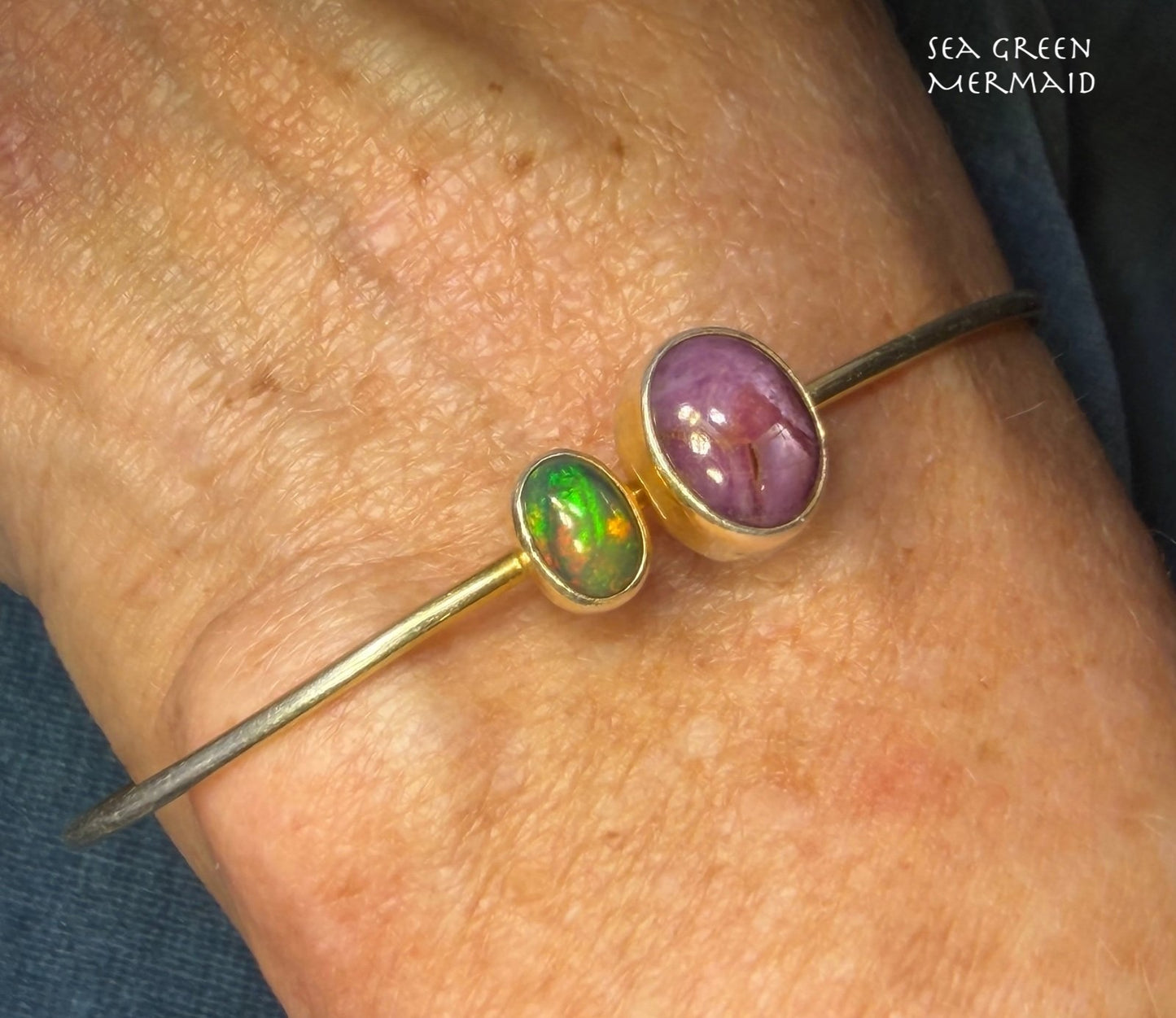 Natural Red Ruby + Ethiopian Black Opal Cuff Bracelet *Video*